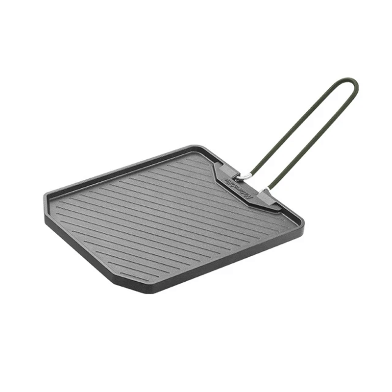 GRILLMASTER - Non-Stick Camping Grill Plate | Die-Cast Aluminium BBQ Pan with Foldable Handle